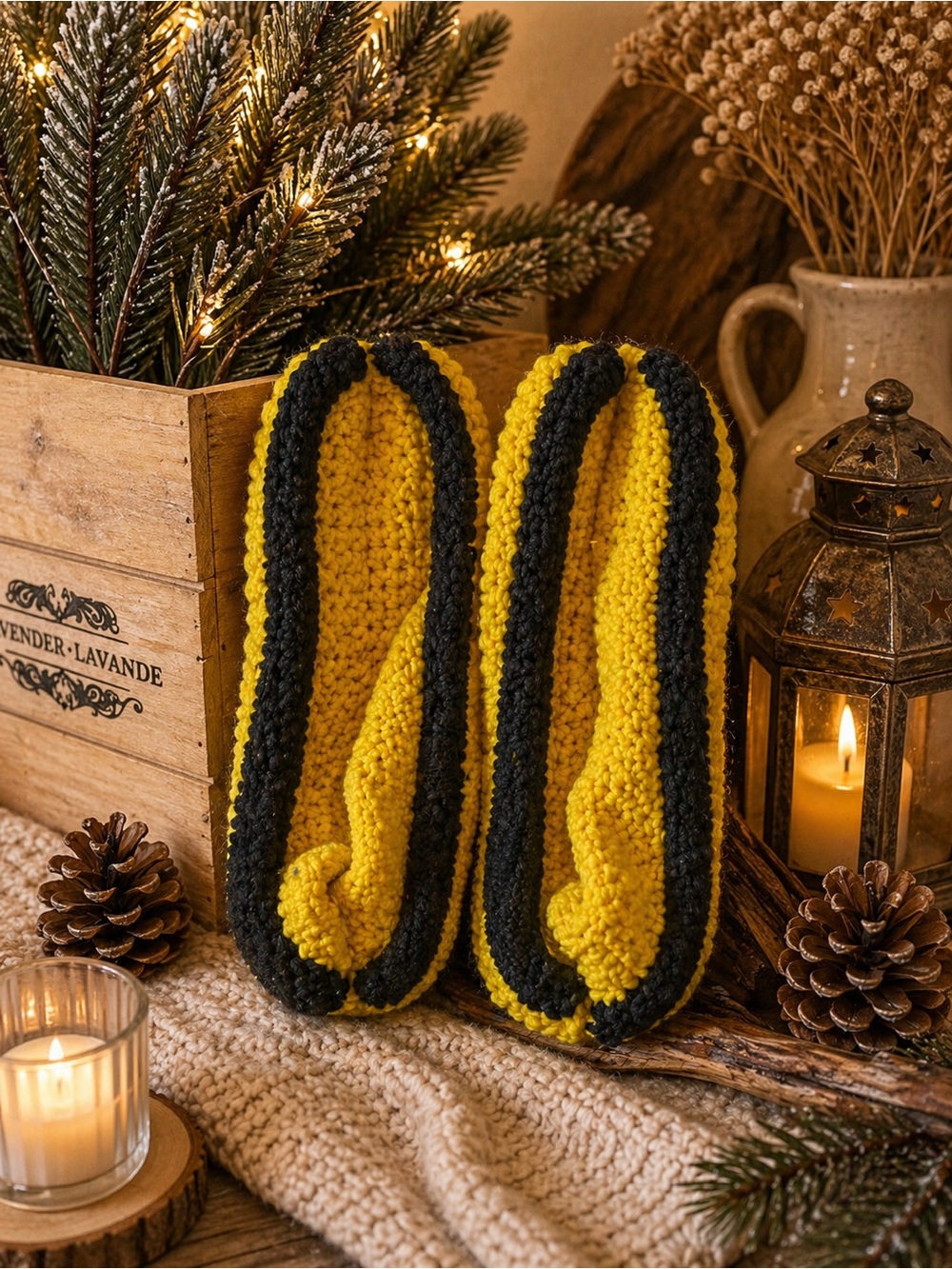 Cozy phentex Knit Yellow and Black Women’s Slippers